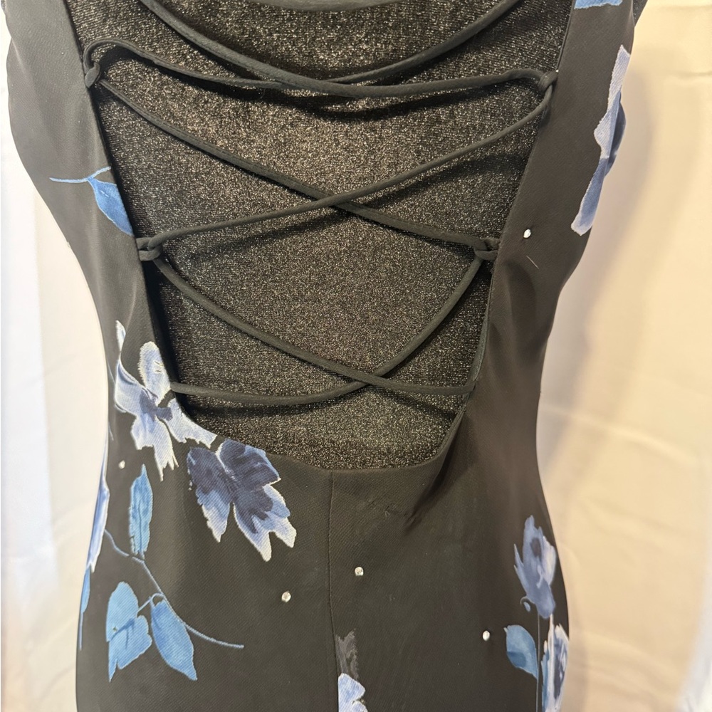 Vtg Y2K Betsy & Adam Black Blue Floral Prom Gown | 14 | Ethereal Fairy - Picture 2 of 12